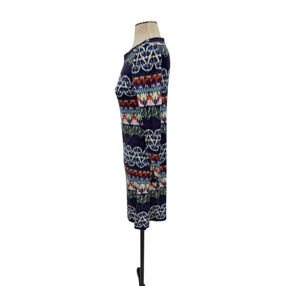 Tory Burch Silk Shift Dress Embellished Geometric Print Studded Neck XS